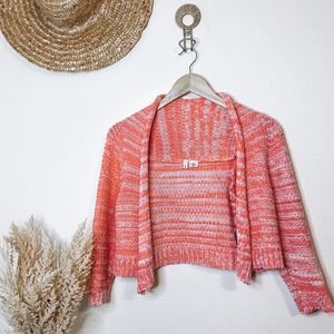 Anthropologie Moth Chunky Knit Cropped Sweater Cardigan Bright Pink